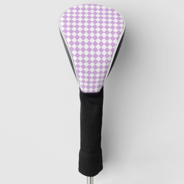 Purple White Chequered Diamond Pattern Golf Head Cover (Front)