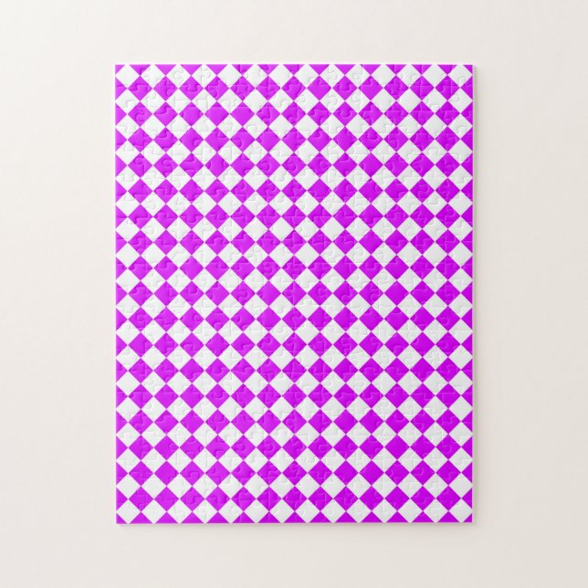 Purple White Chequered Diamond Pattern Jigsaw Puzzle (Vertical)