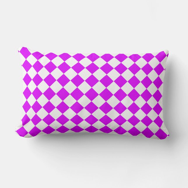 Purple White Chequered Diamond Pattern  Lumbar Pillow (Front)