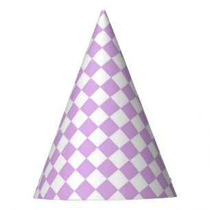 Purple White Chequered Diamond Pattern Party Hat