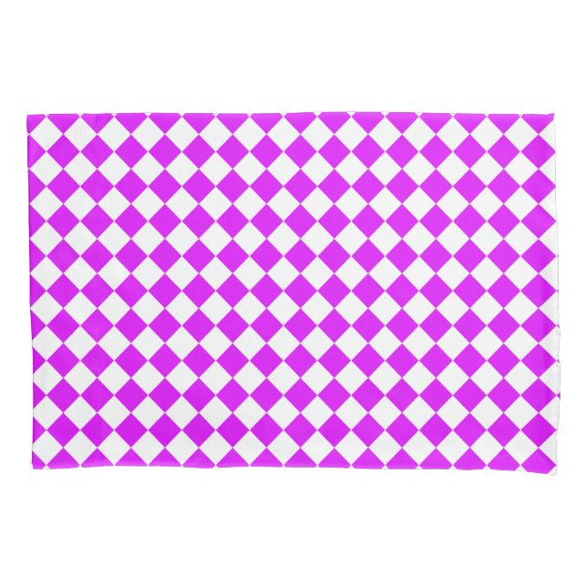 Purple White Chequered Diamond Pattern Pillowcase (Front)