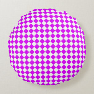 Purple White Chequered Diamond Pattern Round Pillow