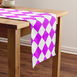 Purple White Chequered Diamond Pattern Short Table Runner