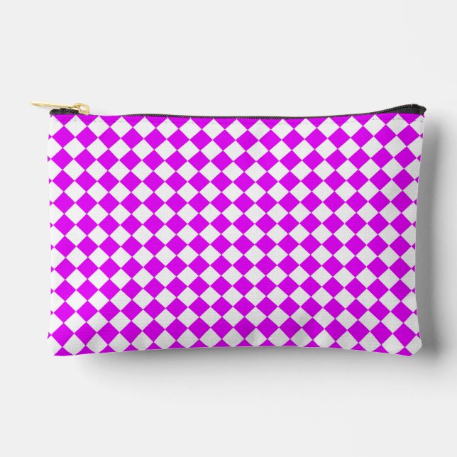 Purple White Chequered Diamond Pattern Small Accessory Pouch (Front)