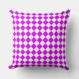 Purple White Chequered Diamond Pattern  Throw Pillow