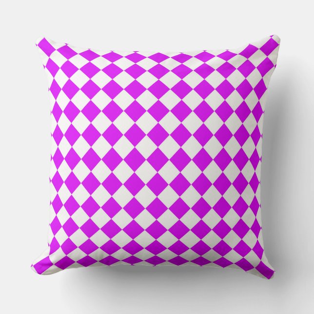 Purple White Chequered Diamond Pattern  Throw Pillow (Front)
