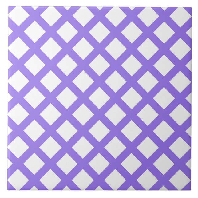 Purple White Chequered Diamond Pattern Tile (Front)