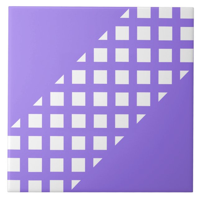 Purple White Chequered Diamond Pattern Tile (Front)