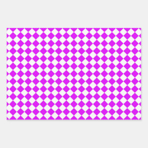 Purple White Chequered Diamond Pattern Wrapping Paper Sheet