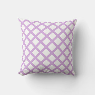 Purple White Chequered Diamond Stripes Pattern Throw Pillow