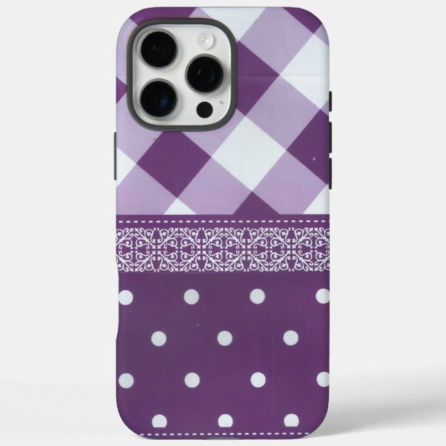 Purple White Chequered Polka Dot Floral Damask Art Case-Mate iPhone Case (Back)