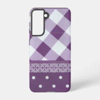 Purple White Chequered Polka Dot Floral Damask Art