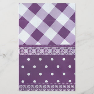 Purple White Chequered Polka Dot Floral Damask Art Stationery