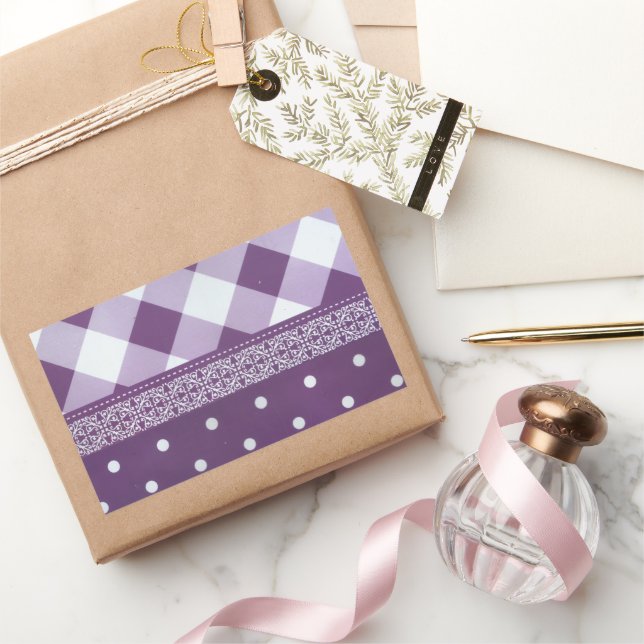 Purple White Chequered Polka Dot Floral Damask Art Sticker (Gifting)