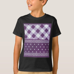 Purple White Chequered Polka Dot Floral Damask Art T-Shirt