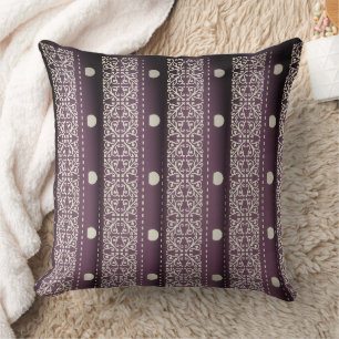 Purple White Chequered Polka Dot Floral Damask Art Throw Pillow