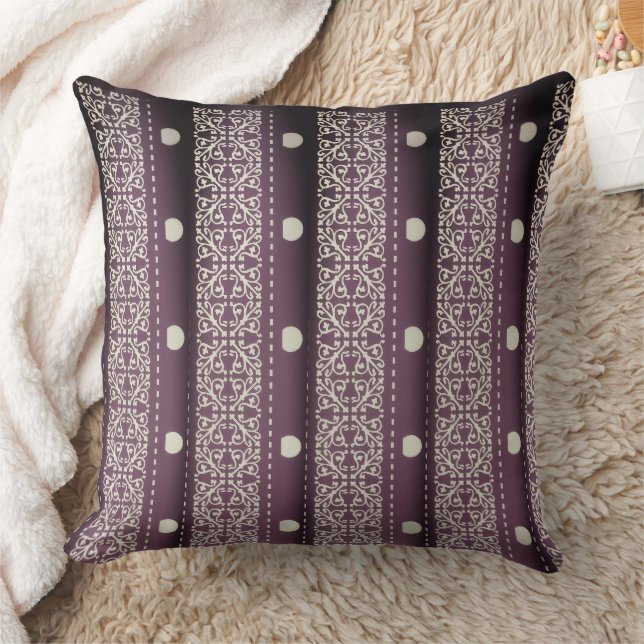 Purple White Chequered Polka Dot Floral Damask Art Throw Pillow (Blanket)