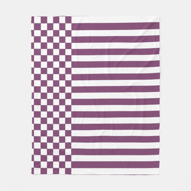 Purple & White Chequered & Stripes Repeat Pattern Fleece Blanket (Front)