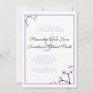 Purple White Cherry Blossom Flowers Custom Wedding Invitation