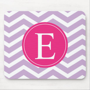 Purple White Chevron Bright Pink Monogram Mouse Pad