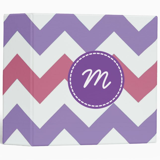 Purple White Chevron Pattern Custom Monogram Binder (Front/Spine)