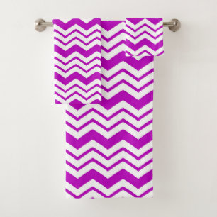 Purple White Chevron Zigzag Pattern Design  Bath Towel Set