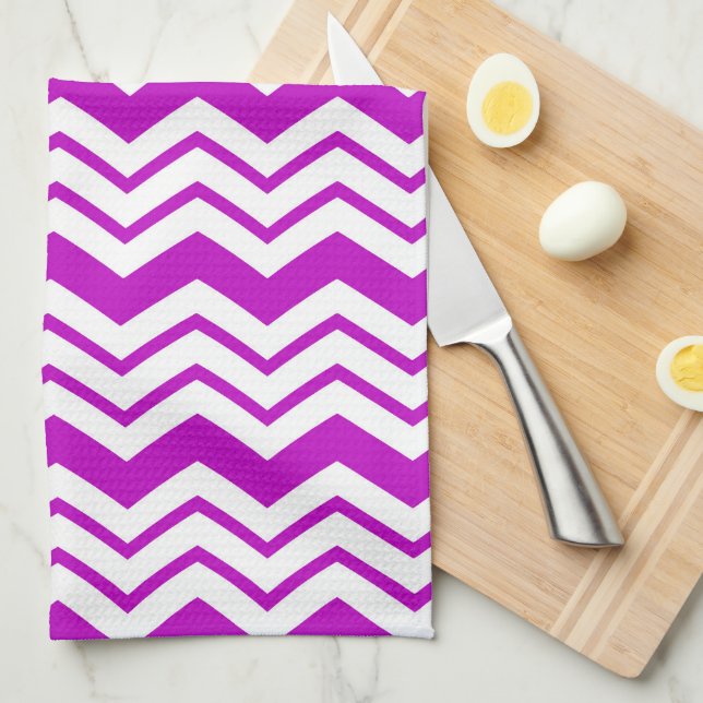 Purple White Chevron Zigzag Pattern Design  Kitchen Towel (Quarter Fold)