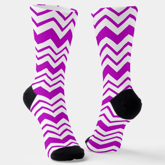 Purple White Chevron Zigzag Pattern Design  Socks (Angled)