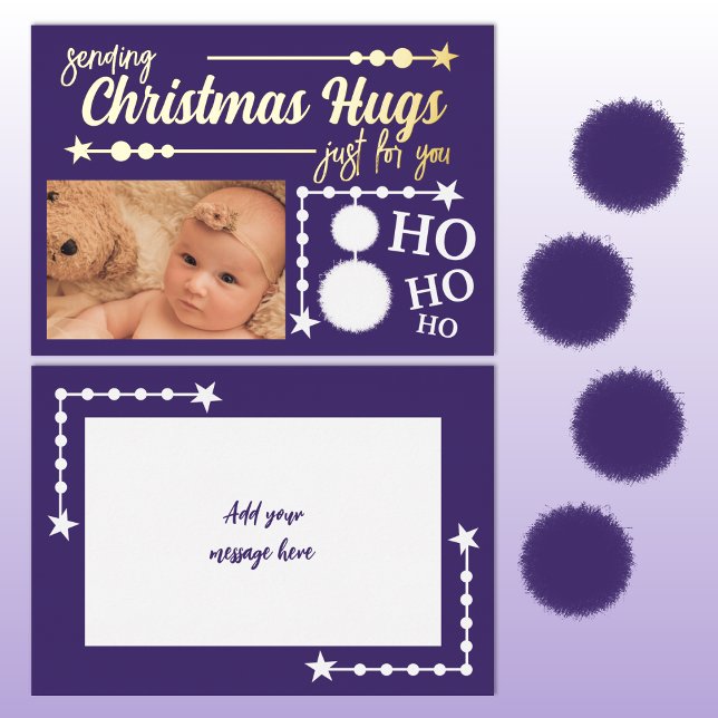 Purple white Christmas hugs just for you photo Foil Holiday Card (Creator Uploaded)