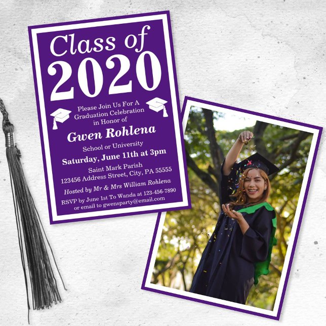 Purple White Class of 2024 Graduation Photo Invitation (Creator Uploaded)