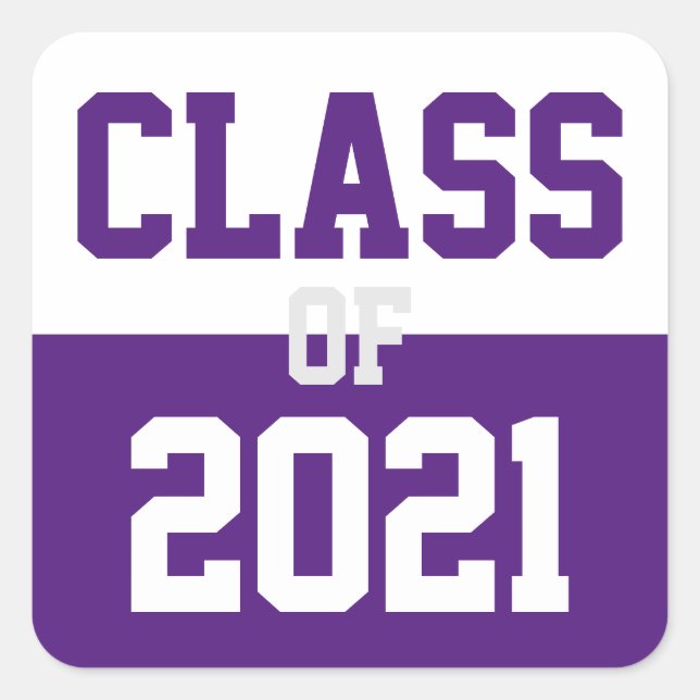 Purple & White Class of 2024 Graduation Square Sticker (Front)