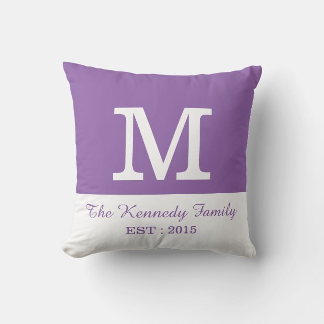 Purple White ColorBlock Reversible Family Monogram Throw Pillow (Front)