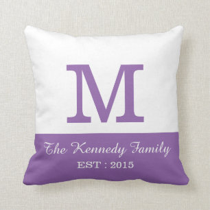 Purple White ColorBlock Reversible Family Monogram Throw Pillow