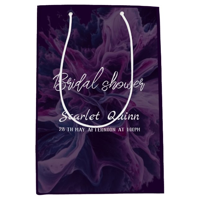 Purple white colour  blast bridal shower medium gift bag (Front)