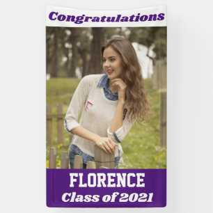 Purple White Congratulations Graduation Banner