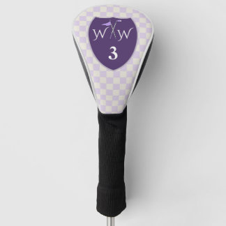 Purple & White Cream Checks with Initials & Number Golf Head Cover