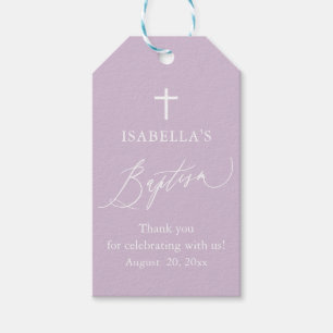 Purple White Cross Boy Baptism Favour Tags