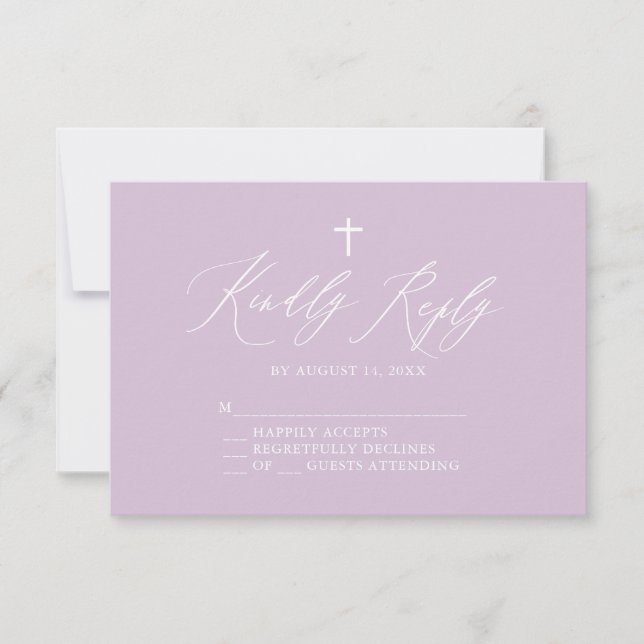 Purple White Cross Girl Baptism RSVP Card (Front)