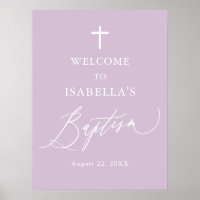 Purple White Cross Girl Baptism Welcome Sign