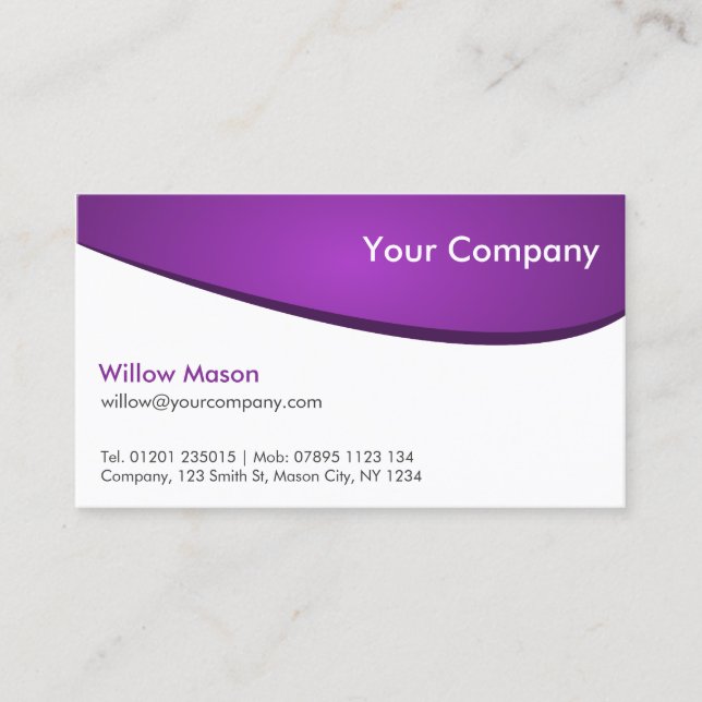 Purple & White Curved, Professional Business Card (Front)