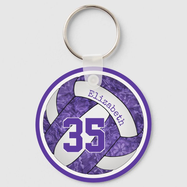 purple white custom girls volleyball team gifts keychain (Front)