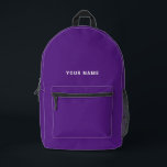 Purple white Custom Name Backpack<br><div class="desc">Easily personalize this simple and cool backpack adding your name or custom text. A cool and modern design in dark purple and white featuring clear sans serif font, for a modern, professional and edgy look, perfect as custom gift for college students, high school, kids. The backpack can be customized in...</div>
