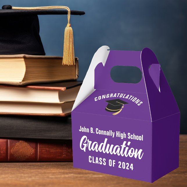Purple White Custom School Graduation Party Favor Box (Creator Uploaded)