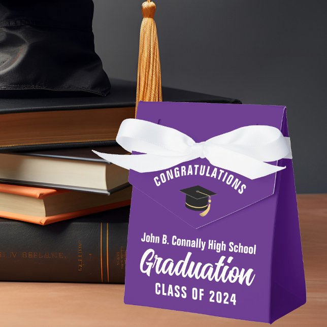 Purple White Customizable School Graduation Party Favor Box (Creator Uploaded)