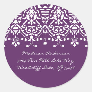 Purple & White Damask Address Label