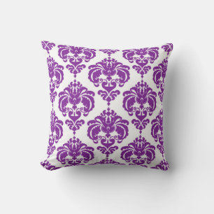 Purple & White Damask Modern Elegant Pattern Throw Pillow