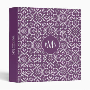 Purple & White Damask Pattern Monogram Binder