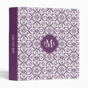 Purple & White Damask Pattern Monogram Binder
