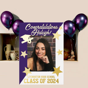Purple & White Diagonal Graduation Gold