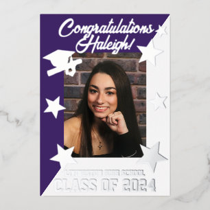 Purple & White Diagonal Graduation Silver